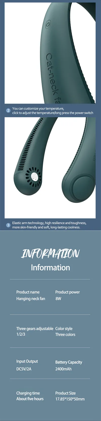 Leafless Hanging Neck Fan Usb Charging Lazy Silent  Fan