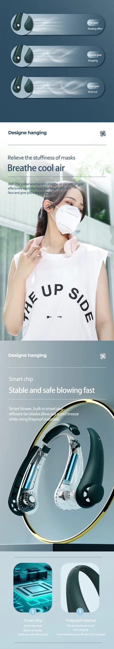 Leafless Hanging Neck Fan Usb Charging Lazy Silent  Fan