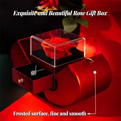 Fashion Jewelry Box Red Apple Christmas Gift Necklace Eternal Rose For Girl Mother's Day Valentine's Day Gifts With Artificial Flower Rose Flower Jewelry Box