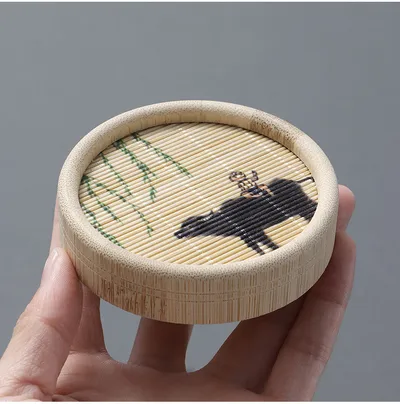 Chinese Retro Bamboo Mat-sided Teapot Cup Saucer