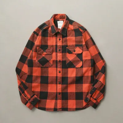 Men's Long Sleeve Retro Thick Brushed Plaid Shirt