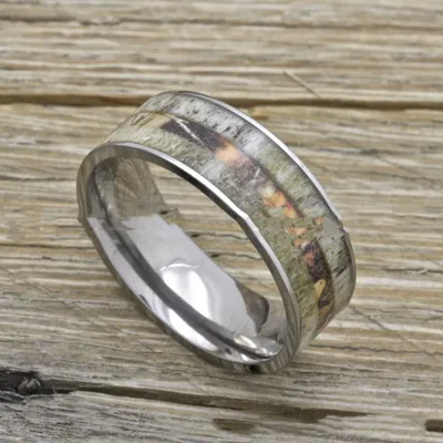European And American Outdoor Style Pure Titanium Inlaid Antlers Ring