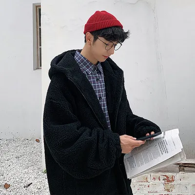 Men's Trendy Brand Cotton Hood And Cashmere Lamb Velvet Padded Jacket