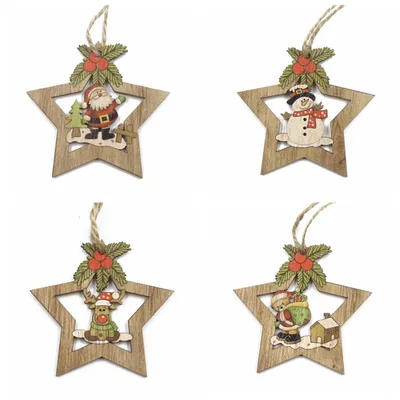 Christmas Pentagram Wooden Craft Gift Pendant