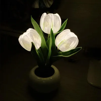 مصباح توليب - مصباح طاولة LED على شكل زهرة توليب مع مزهرية زهور لتزيين سطح المكتب. مناسب للمنزل، غرفة المعيشة، تزيين سطح المكتب، هدايا الأعياد، مصابيح تزيين الأجواء. يعمل بمنفذ USB