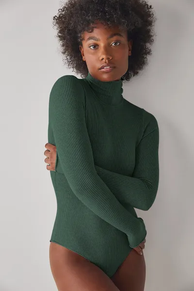 Fashion Ladies Bodysuit Solid Color Turtleneck Long Sleeves
