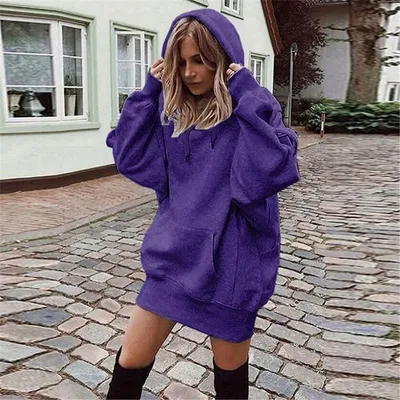 Women's hooded loose long sleeve thick sweater
