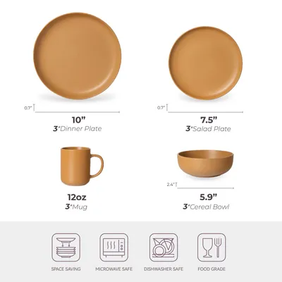 12-Piece Stoneware Dinnerware Sets With Mugs  Microwave & Dishwasher Safe Non-Toxic Dinner Plates Bowls Set  Stackable Matte Glaze Kitchenware For 3