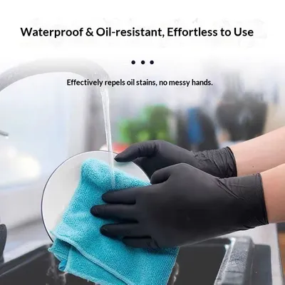 Black Thick Disposable Gloves 1 0 0PCS, PVC Nitrile Rubber, Food Grade, Latex Free, For Kitchen Dishwashing & Protection