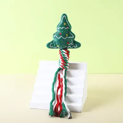 Christmas Cotton Rope Pet Plush Toy Teeth Grinding Bite Resistant Cartoon Dog Toy Snowman Donuts