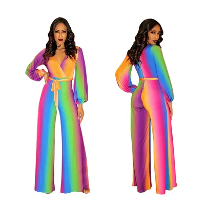 Deep V wide-leg bootcut casual jumpsuit