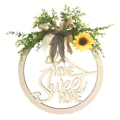 Wooden Letter Pattern With Linen Bowknot Front Door Round Decoration Hanging Crafts Fashionable And Exquisite Decorations