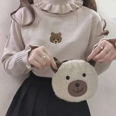 Japanese Cute Girl Blouse Slim Fit Wooden Ear Turtleneck Sweater Sweater Autumn And Winter Undershirt