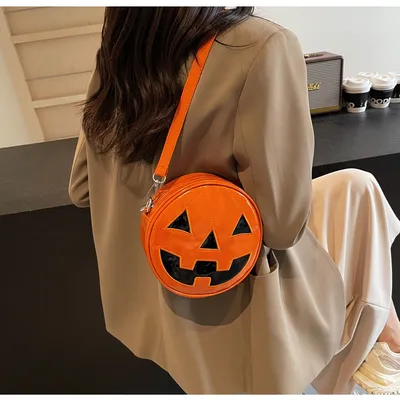 Halloween Pumpkin Small Round Bag Girls Funny Cute Shoulder Bag Personality Creative Messenger