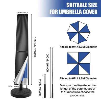 170 Cm Garden Parasol Cover Patio Umbrella Heavy Duty Waterproof Furniture Protector--30X22.5X2