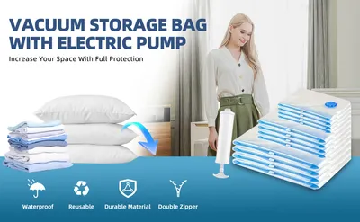 Eco-Friendly Clothes And Bedding Space-Saving Compression Bags, 4 Medium Bags, 4 Large Bags, 2 Extra Large Bags With Pump
