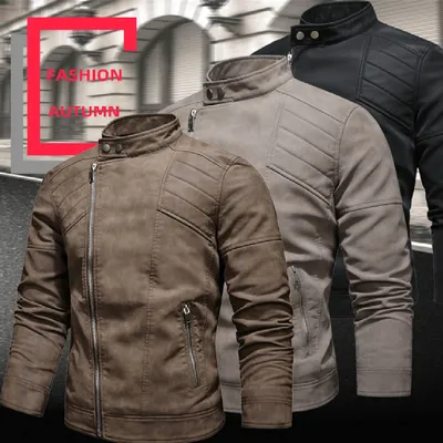 Men's PU Leather Coat With Velvet Lapel