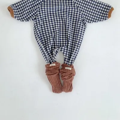 Baby Plaid Contrast Color Romper Long-sleeved Thickened Jumpsuit