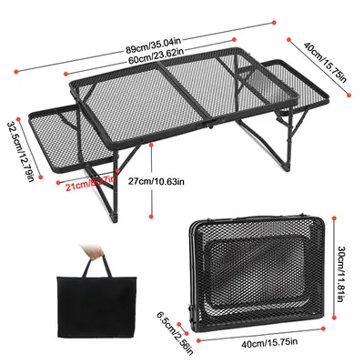 Portable Camping Table Folding Storage Outdoor Desk Mesh Top Height Extendable