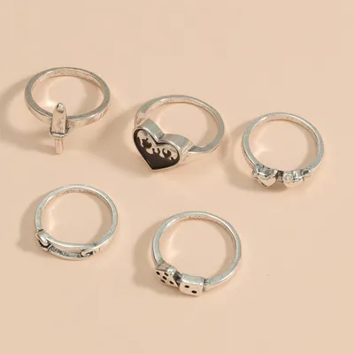 Ring Set Ins The Same Metal Love Paper Clip Ring 5-piece Set Of Personalized Retro Jewelry