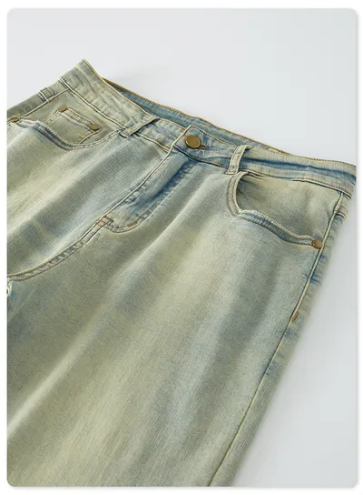 Men's Yellow Mud Color Slit Jeans Trendy Brand