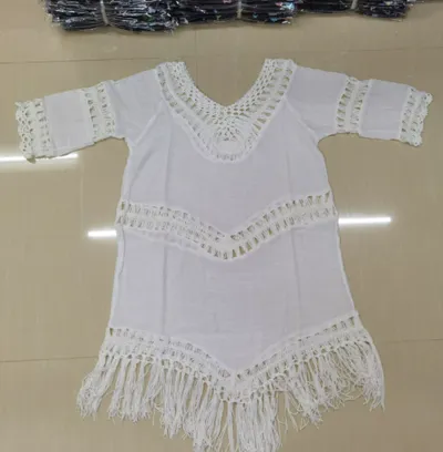 Hand Crochet Flower Stitching Fringed Beach Blouse Hollow Fashion Loose Holiday Sun Protection Clothing
