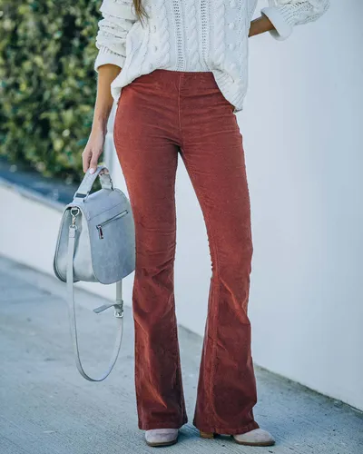 Ins Corduroy High Waist Flared Pants Fashion Casual Slim Solid Color Trousers Autumn And Winter Women's Clothing