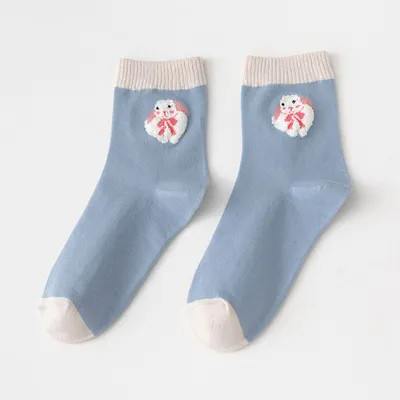 Blue Cute Rabbit Cartoon Tube Socks Cotton Socks