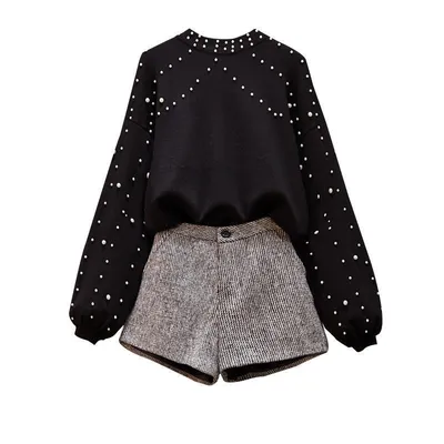 Women's Slimming Bead Thickened Sweater Shorts