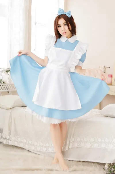 Cute Water Blue Maid Ware COS Anime Clothing Performance Costume