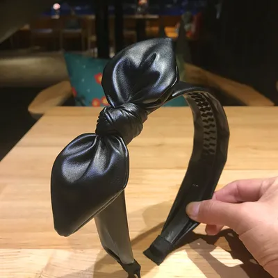 Hair Band Korean Simple Pu Leather Rabbit Ears Sideband