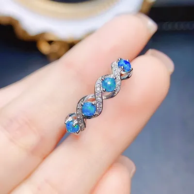 European And American Natural Blue Opal Ring