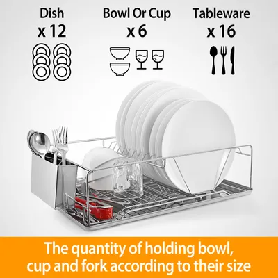 2 Size Optional Dish Drying Rack Stainless Steel Dish Rack With Drainboard Cutlery Holder Kitchen Dish Organizer