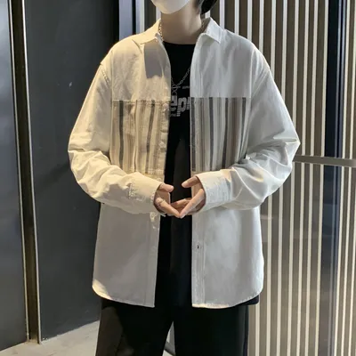 Men's Retro Patchwork Striped Long Sleeve Shirt