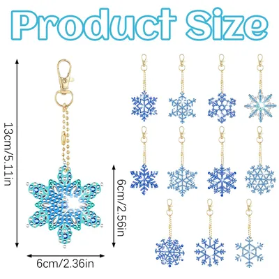 12 Packs Snowflake Rhinestones Painting Keychain Kits 12 Styles Snowflake Pendants DIY 5D Rhinestones Art Hanging Ornament For Xmas Tree Unique Double Sided Craft Party Favor Supplies