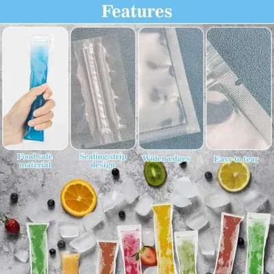 320 Pcs Disposable Beverage Packaging Bag Ice Popsicle Mold Bags With 2 Pcs Orange Funnels DIY Ice