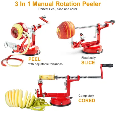 3 In 1 Fruit Peeler For Festival Manual Rotation Potato Fruit Core Slicer Kitchen Hand Cracking Corer With Zinc Alloy Peeler Suction Base