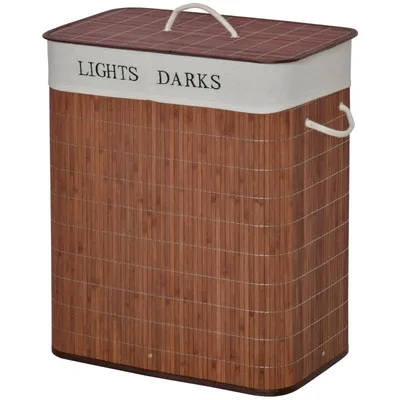 Bamboo Laundry Basket With Lid And String Handles, Collapsible Laundry Hamper With 2 Removable Bags