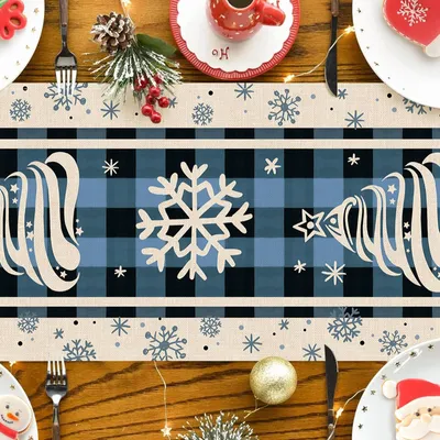 Christmas Trees Merry Xmas Table Runner, Seasonal Winter Holiday Kitchen Dining Table Decoration