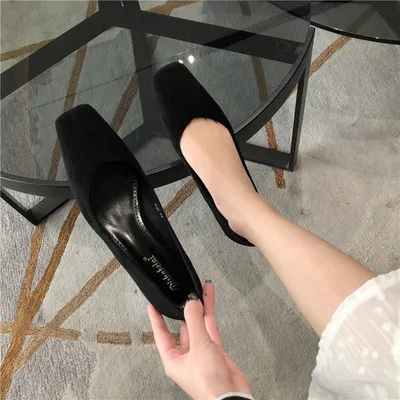 Square Toe Chunky Heel Suede Single Shoes Versatile Mid-heel Shoes