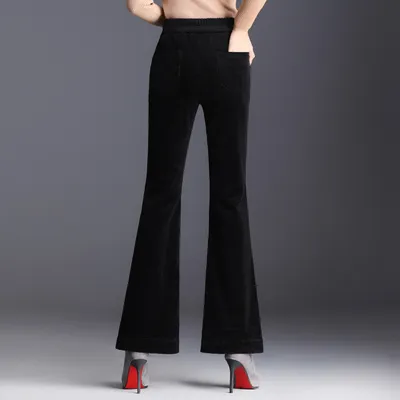 New Drape Micro-pants Women's Cropped Trousers Slit Corduroy