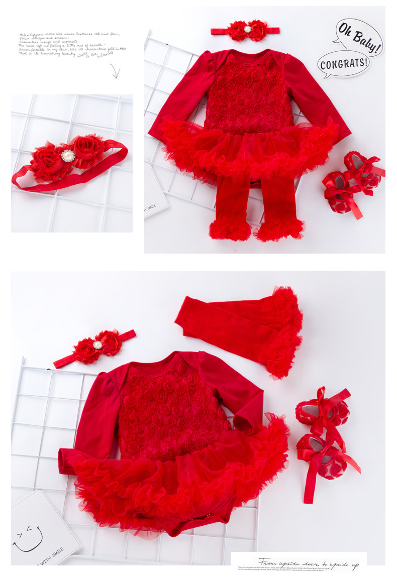 Baby Long Sleeve Compound Rose Romper Dress