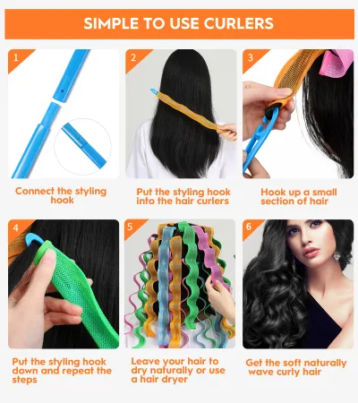 Heatless Hair Curlers Wave Curls Styling Kit For Women Girls On Hair Care - 30 Pcs - 6 Colors - 55 Cm 11.81 Inch