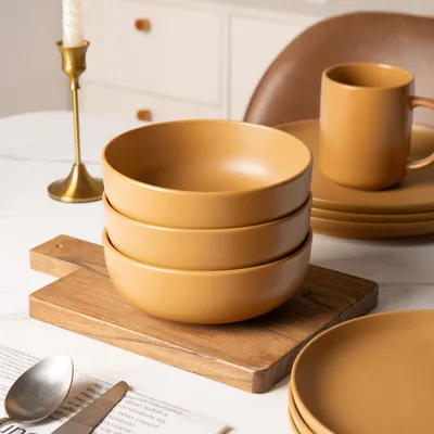 12-Piece Stoneware Dinnerware Sets With Mugs  Microwave & Dishwasher Safe Non-Toxic Dinner Plates Bowls Set  Stackable Matte Glaze Kitchenware For 3