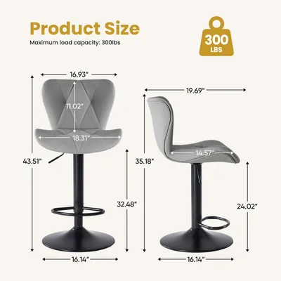 Modern Bar Stools Set Of 2, Adjustable Faux Leather Upholstered Swivel Bar Stools
