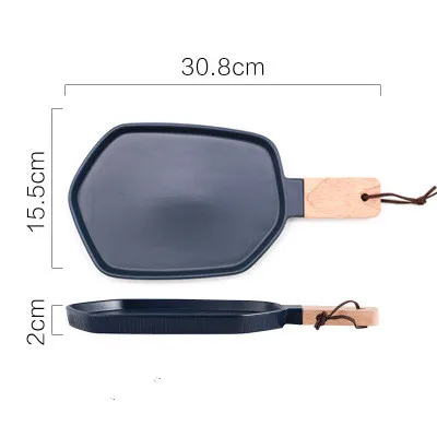 Nordic Creative Ceramic Western Food Plate With Wooden Handle