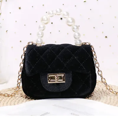 Gold Velvet Mini Pearl Tote