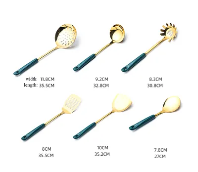 7 PCS Stainless Steel Silicone Kitchen Utensil Slotted Spatula Turner Ladle Serving Spoon Pasta Server Cooking Set