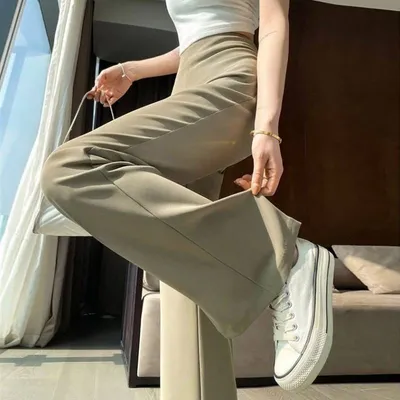 New Wide Leg High Waist Straight Slimming Draping Effect Casual Flared Pants