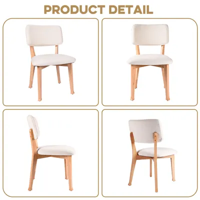 Wooden Dining Chairs Set Of 2, Mid Century Modern Kitchen Chairs With Fabric Upholstered And Curved Backrest For Dining Room Restaurant Or Cafe 300LBS Capacity, Natural